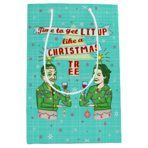 Sac Cadeau Moyen Rétro Lit potable de couples d'humour de Noël