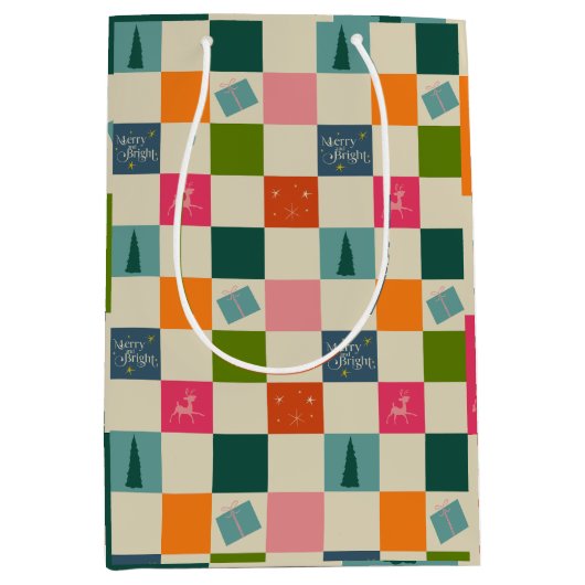 Sac Cadeau Moyen Retro Merry and Bright Christmas Wrapping Paper (Devant)