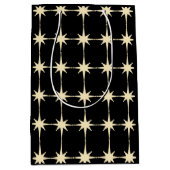 Sac Cadeau Moyen Retro Mid Century moderne Star Motif Black Creme (Devant)