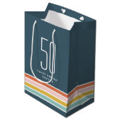 Sac Cadeau Moyen Retro Moderne Rainbow Stripes Anniversaire 50e (Devant Angle)