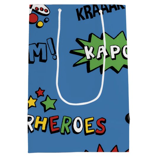 Sac Cadeau Moyen Rétro motif d'enfants de super héros (Dos)