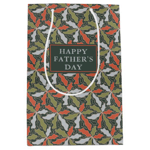 Sac Cadeau Moyen Retro Orange noir gris floral motif Fête des pères
