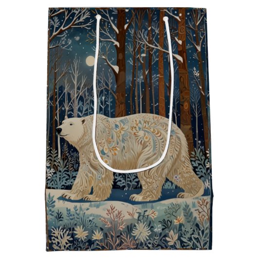 Sac Cadeau Moyen Retro ours blanc boho hiver bois personnalisation (Dos)