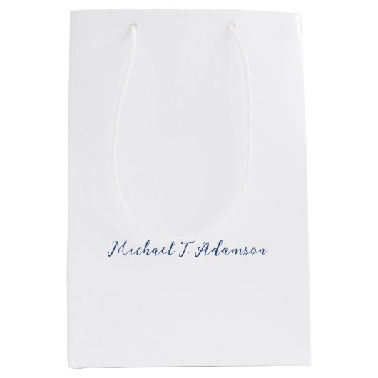 Sac Cadeau Moyen Retro Style Elegant Plain White Calligraphy Name (Devant)