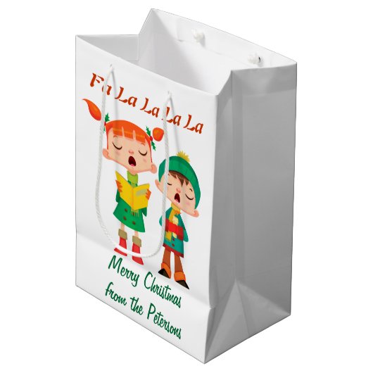 Sac Cadeau Moyen Rétros Carolers de Noël de bande dessinée (Devant Angle)