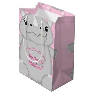 Sac Cadeau Moyen Rhino Baby shower rose