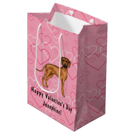 Sac Cadeau Moyen Rhodesian Ridgeback Chien Love Coeur Motif rose (Devant Angle)