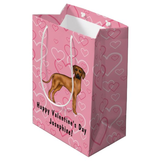 Sac Cadeau Moyen Rhodesian Ridgeback Chien Love Coeur Motif rose (Dos Angle)