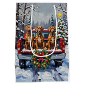 Sac Cadeau Moyen Rhodesian Ridgeback Christmas Red Truck Holiday (Dos)