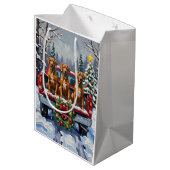 Sac Cadeau Moyen Rhodesian Ridgeback Christmas Red Truck Holiday (Dos Angle)