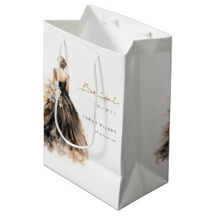 Sac Cadeau Moyen Robe de mariée aquarelle Black Blush Mariage