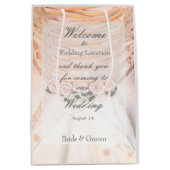 Sac Cadeau Moyen Robe de mariée blanche avec Mariage Rose (Devant)