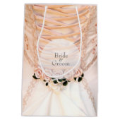 Sac Cadeau Moyen Robe de mariée blanche avec Mariage Rose (Dos)