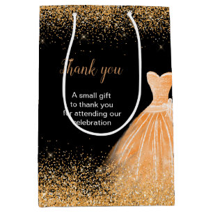 Sac Cadeau Moyen Robe Orange Faux Parties scintillant Douce 16 Anni