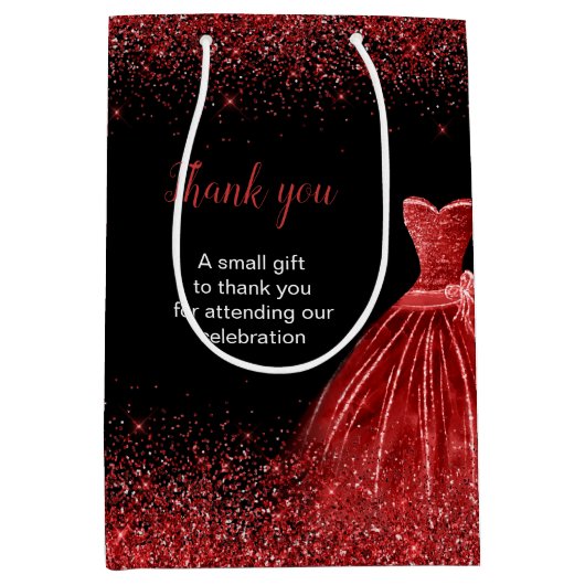 Sac Cadeau Moyen Robe Rouge Lumineuse Faux Parties scintillant Douc (Devant)