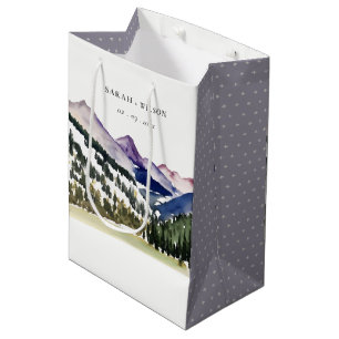 Sac Cadeau Moyen Rocky Snow Mountain Watercolor Landscape Wedding