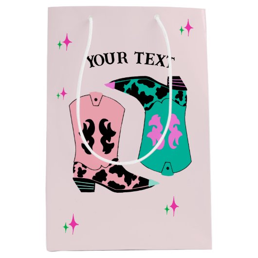 Sac Cadeau Moyen Rodéo des bottes de cowgirl rose moderne (Devant)