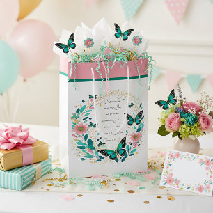 Sac Cadeau Moyen Romains 8:28 Fleurs et papillons