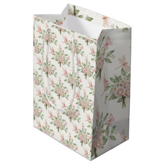 Sac Cadeau Moyen Romantic pink and green bird and flowers