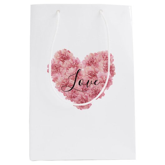 Sac Cadeau Moyen Romantic Pink Heart Flower Valentine's Day (Devant)