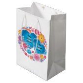 Sac Cadeau Moyen Romantique Blanc floral bleu coeur (Devant Angle)