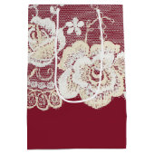 Sac Cadeau Moyen Romantique Crème rouge Blanche dentelle Mariage fl (Dos)