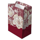 Sac Cadeau Moyen Romantique Crème rouge Blanche dentelle Mariage fl (Dos Angle)