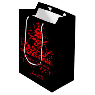 Sac Cadeau Moyen Romantique, élégant Vintage Damas rouge 