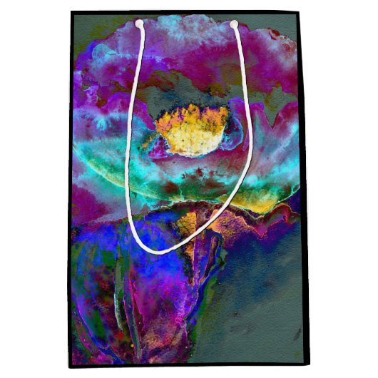 Sac Cadeau Moyen Romantique élégant violet turquoise peinture de fl (Devant)