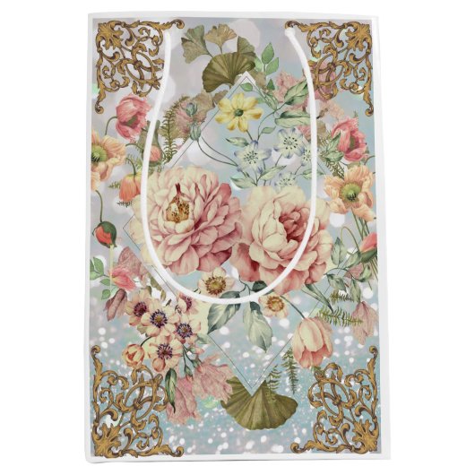 Sac Cadeau Moyen Romantique Pastel Florals Blues (Devant)