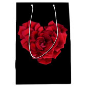 Sac Cadeau Moyen Romantique Red Rose Coeur sur Noir (Devant)
