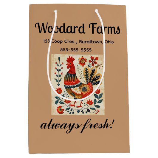 Sac Cadeau Moyen Rooster d'art populaire modifiable (Devant)