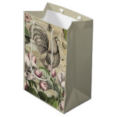 Sac Cadeau Moyen Rooster Garden Flower Papillon Art (Devant Angle)