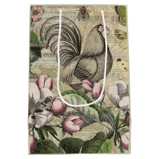 Sac Cadeau Moyen Rooster Garden Flower Papillon Art (Dos)