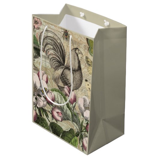 Sac Cadeau Moyen Rooster Garden Flower Papillon Art (Dos Angle)