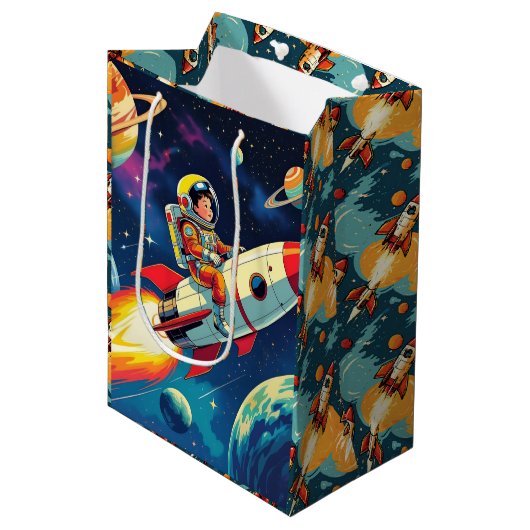 Sac Cadeau Moyen Roquettes mignonnes en astronaute spatiale Anniver (Devant Angle)