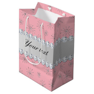 Sac Cadeau Moyen Rose argenté chic de flocons de neige de parties