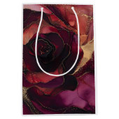 Sac Cadeau Moyen Rose Bourgogne Fleur Or (Devant)