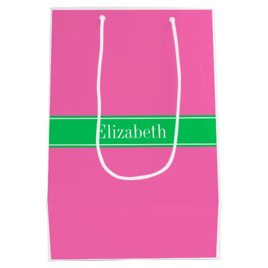 Sac Cadeau Moyen Rose chaud solide #2 Emerald Green Rbn Nom Monogra (Dos)