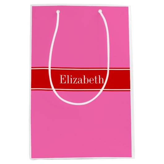 Sac Cadeau Moyen Rose chaud solide n° 2 rouge nom Rbn Monogramme (Devant)