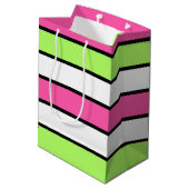 Sac Cadeau Moyen Rose chaud, vert citron, noir et blanc rayures (Dos Angle)