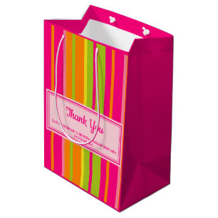 Sac Cadeau Moyen Rose chaud, vert citron vert, orange et Merci jaun