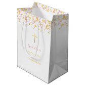 Sac Cadeau Moyen Rose de communion et confettis d'or (Devant Angle)