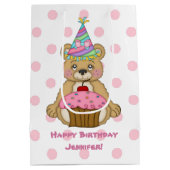 Sac Cadeau Moyen Rose de petit gâteau d'ours d'anniversaire (Dos)