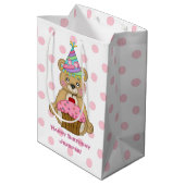 Sac Cadeau Moyen Rose de petit gâteau d'ours d'anniversaire (Dos Angle)