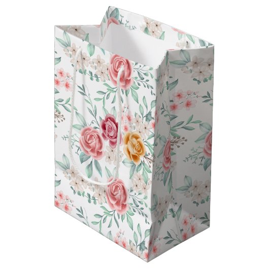 Sac Cadeau Moyen Rose Dorée (Devant Angle)