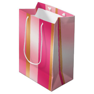Sac Cadeau Moyen Rose Élégant et Tons Métallisés