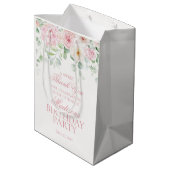 Sac Cadeau Moyen Rose Floral Hydrangea Botanique Anniversaire Favor (Dos Angle)