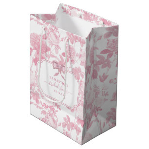 Sac Cadeau Moyen Rose florale rose et blanche Bridal Shower de styl
