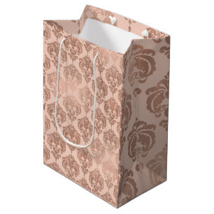 Sac Cadeau Moyen Rose Gold Blush Rose Moderne Glam Damask